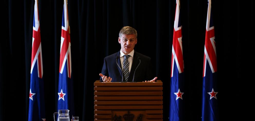 New Zealand Prime Minister Bill English speaks at a press conference at Parliament earlier this year. Max Harris says we should expect more from those that we install in Wellington. Photo: Getty Images