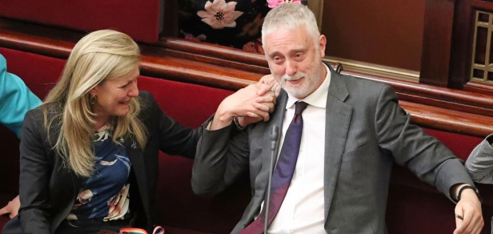 Gavin Jennings is congratulated by Fiona Patten in the Upper House today. Photo: Getty Images 
