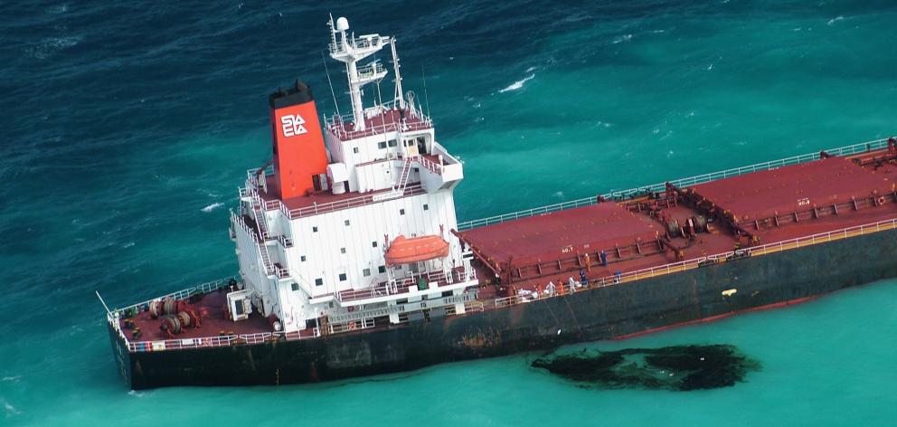 The Shen Neng 1 after it grounded in the Great Barrier Reef marine park in 2010. It was carrying about 975 tonnes of fuel. Photo: Maritime Safety Queensland via Getty Images