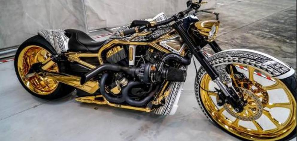 A gold-plated Harley Davidson was the assets seized. Photo: supplied via NZ Herald