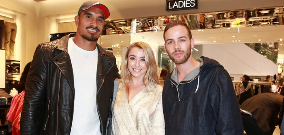 Jerome Kaino, Alysha Brown and Samuel Levi at the VIP launch of H&M. Photo: NZ Herald