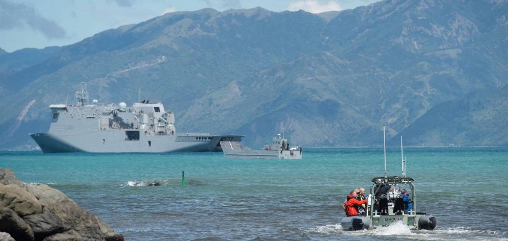 Naval vessel the Canterbury was used to transport more people from the area today. Photo: Reuters 