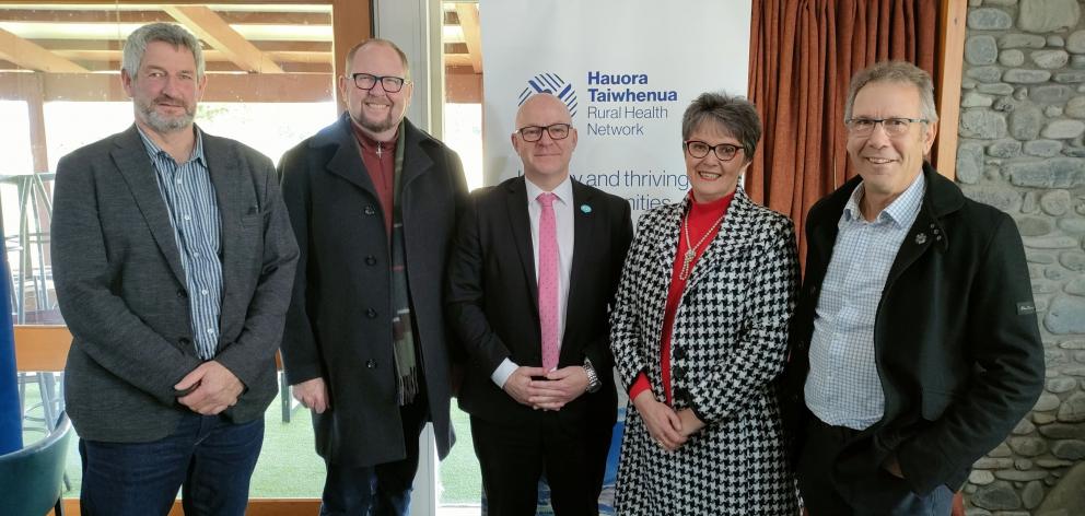 Kaikōura Mayor Craig Mackle (left), Waimakariri Mayor Dan Gordon, Waimakariri MP Matt Doocey,...