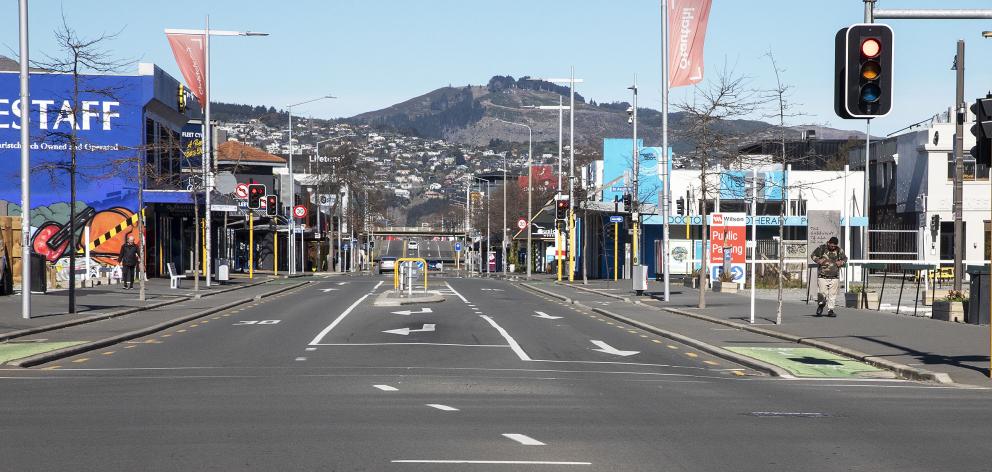 Colombo St was almost empty this afternoon. Photo: Geoff Sloan