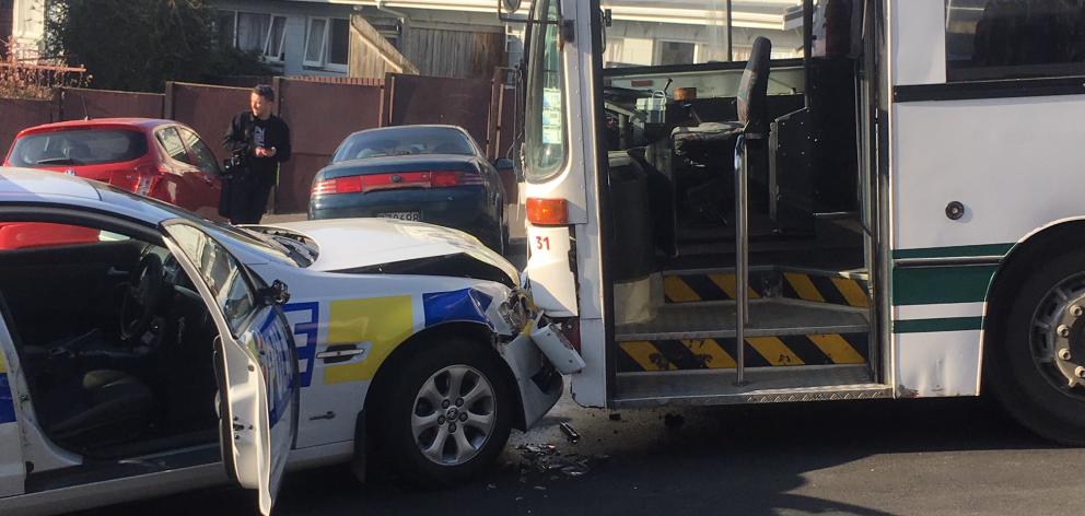 The police car collided with an Otago Road Services school bus. Photo: Stephen Jaquiery