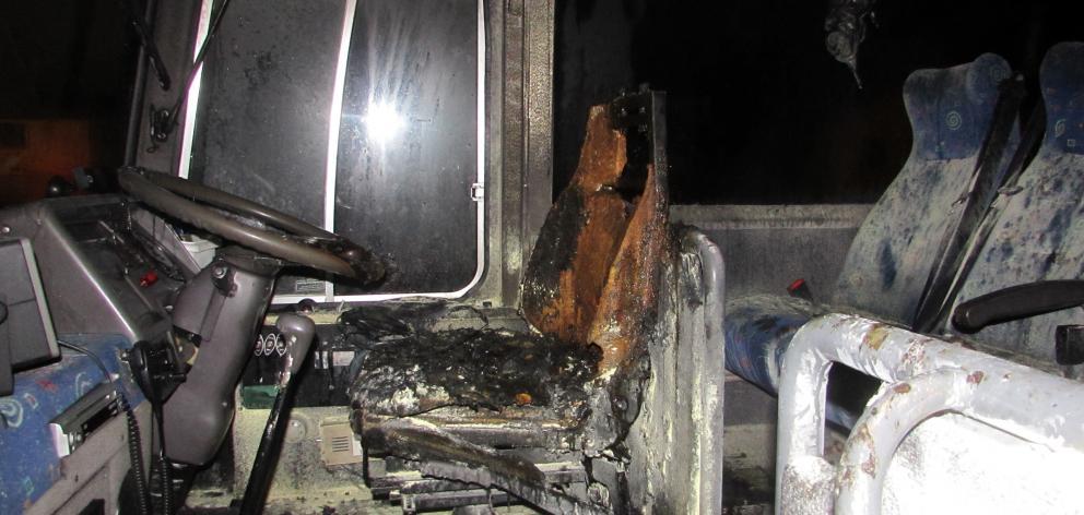 The shuttle bus was set alight outside the Ocean Beach Hotel in St Kilda last week. Photo: Vaughan Elder