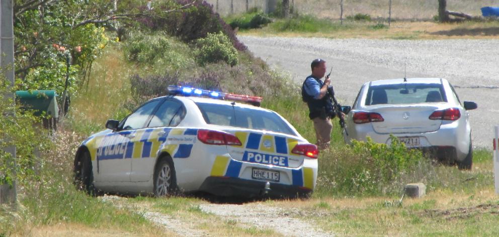 Lowburn Valley Rd was closed to traffic for part of the day. Photo: Pam Jones 