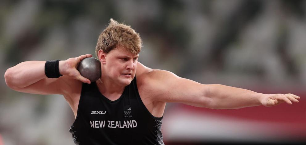 Jacko Gill of Team New Zealand competes in the Men's Shot Put qualification. Photo: Getty Images 