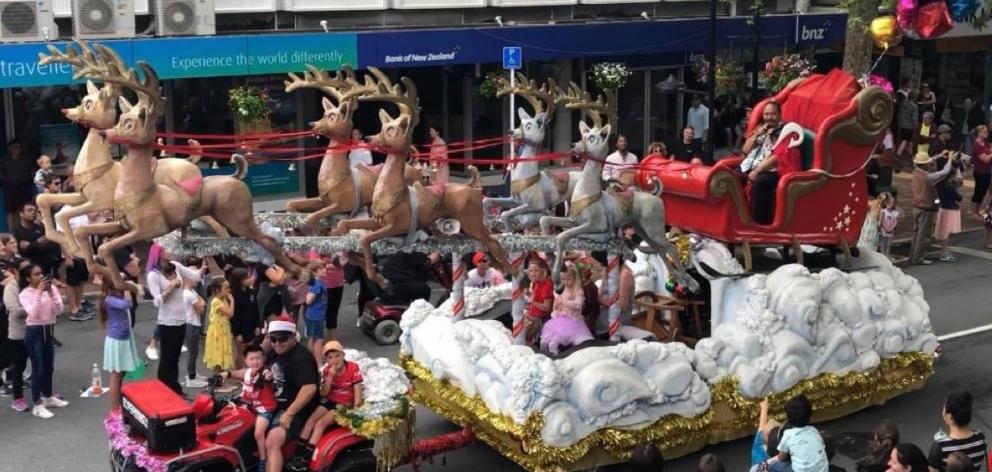 The Santa parade in Nelson on Sunday, in which Santa Claus was played by a Maori man wearing a...