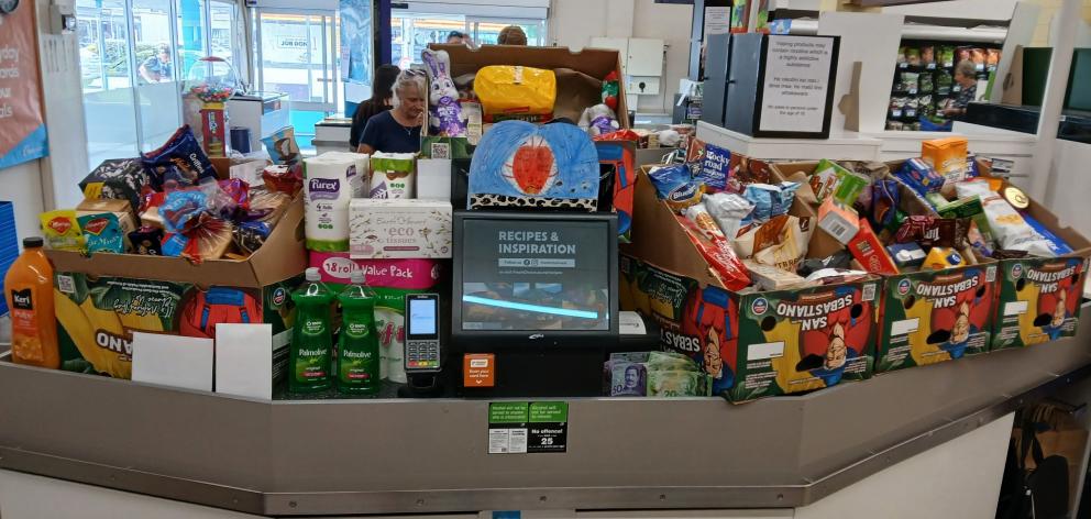 Community-donated groceries collected at Leeston FreshChoice for the family of Alex Bennett....
