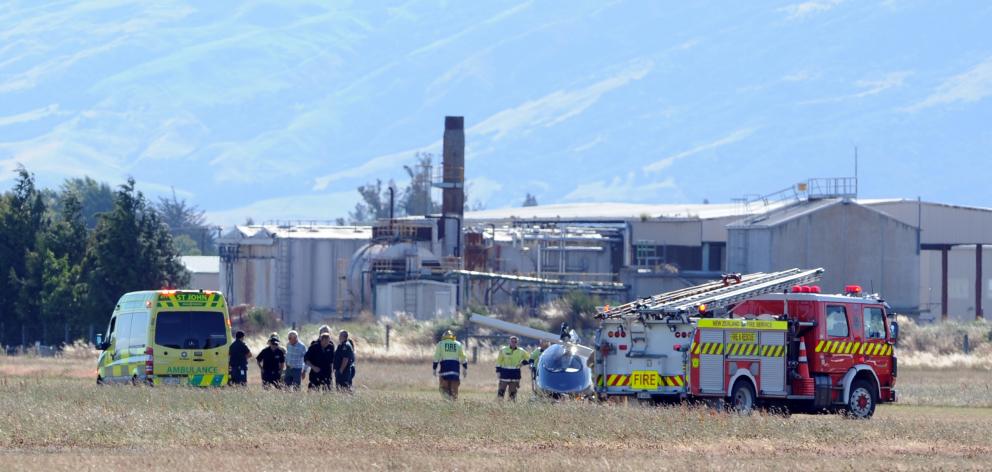 Emergency services attend the scene of a gyrocopter crash this afternoon. Photo: Christine O'Connor