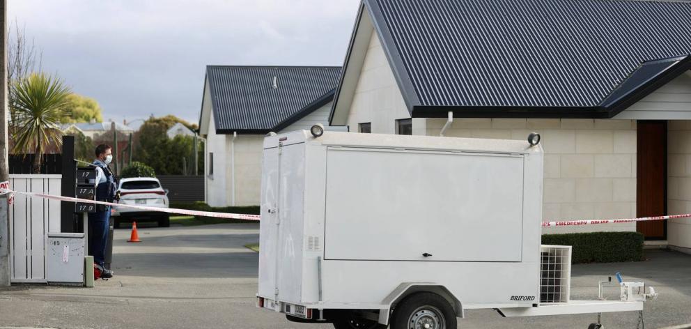 The tapped-off property in Timaru where three people were found dead. Photo: George Heard