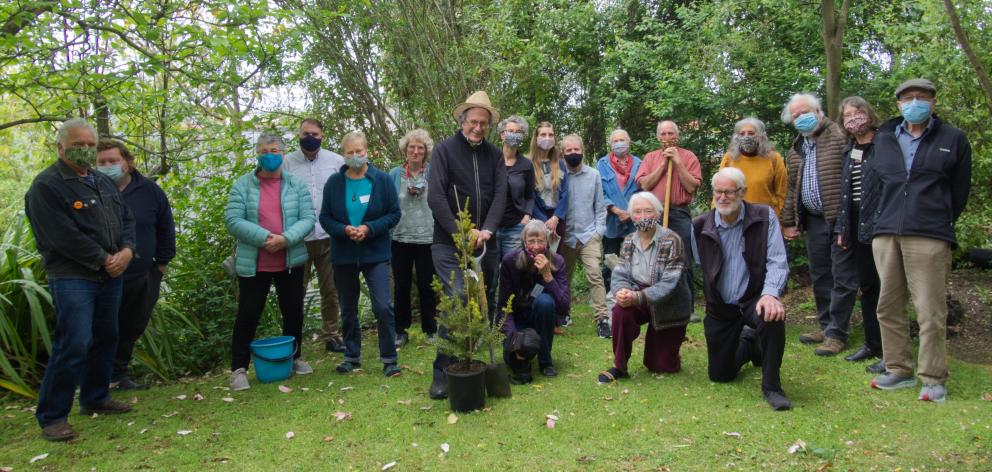 Dunedin Quakers prepare for planting their "tree of hope" in the Meeting House garden.