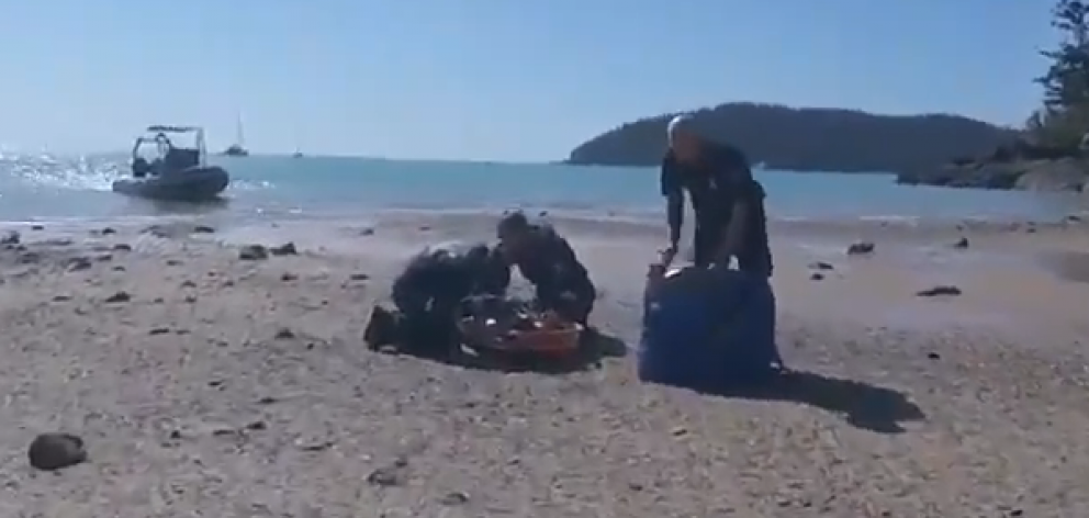 Medical staff attend to the 12-year-old girl following yesterday's attack. Image: Twitter
