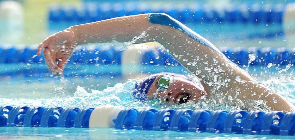 Otago swimmer Caitlin Deans competes in the girls aged 13 and 14 800m at the Otago championships at Moana Pool yesterday. Deans won five gold medals at the championships. Photo by Craig Baxter.