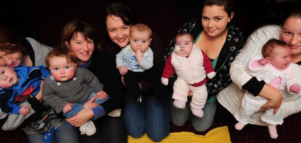 Heart Children clients (from left) Debbie Riley with son Brady (7 months), Angela Evans and Lucas (11 months), Sarah Walker and Zachary (5 months), all of Dunedin; Moana McDonald and Sahara McCabe (2 months), of Oamaru, and Theresa Wallis and Ashleigh Mab