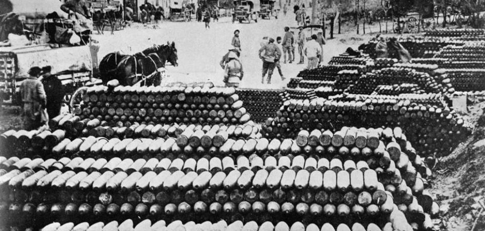 A huge stockpile of high explosive shells stored by the French army beyond the range of enemy...
