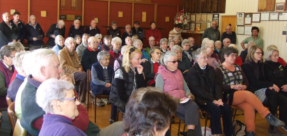 About 100 people gather in Ranfurly yesterday to discuss the retention of the district’s only...