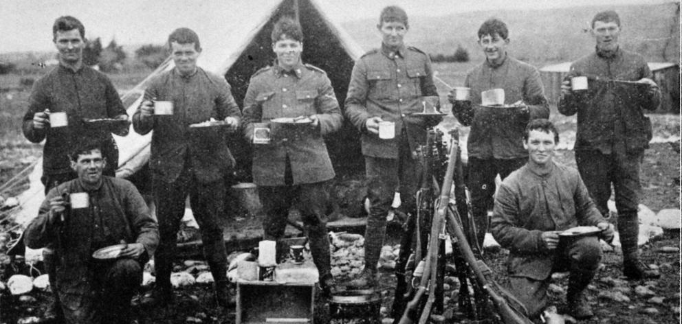 No 4 Troop, 16th Otago Mounted Rifles, in camp. - Otago Witness, 23.8.1916