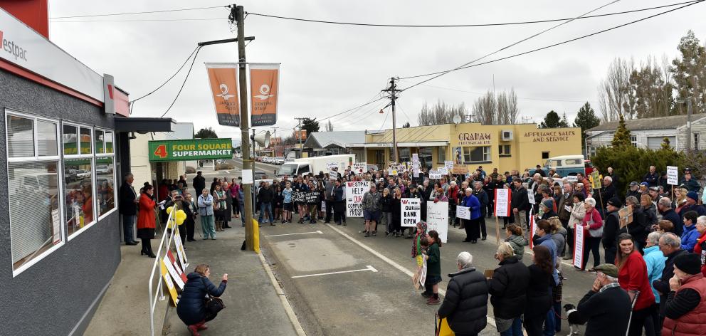 Ranfurly’s main street was blocked for about an hour yesterday, as protesters gathered outside...