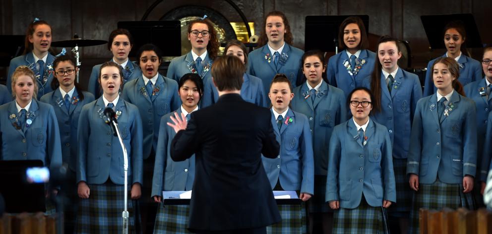 St Hilda’s Collegiate School madrigal choir sing at Knox Church on Sunday. Photo: Peter McIntosh.