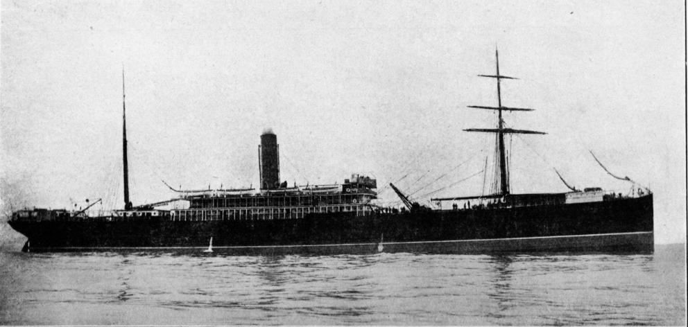 The New Zealand Shipping Company's steamer, Tongariro, wrecked on Bull Rock, near Mahia Peninsula, midway between Gisborne and Napier. - Otago Witness, 6.9.1916.