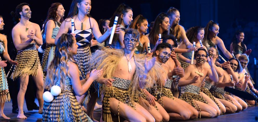 Omar Arekatera Te Ra (11, at left) leads the Balaclava School haka during Otago Polyfest 2016...