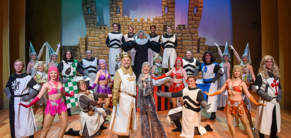 The cast of Spamalot during a recent dress rehearsal at the Mayfair Theatre. Photo: Chris Sullivan.