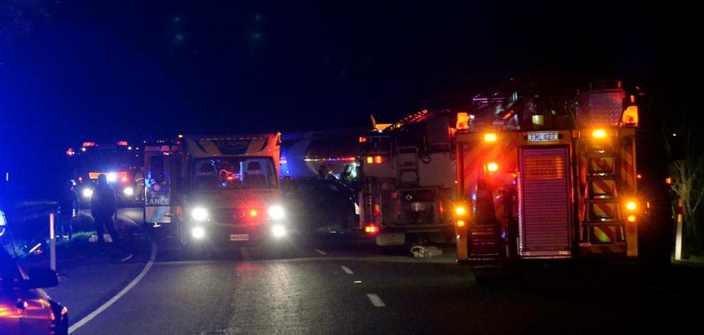 Emergency services at the scene last night. Photo Linda Robertson