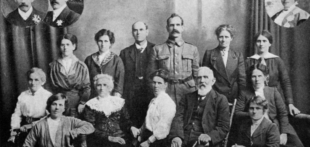 Group at the golden wedding of Mr and Mrs Alexander Jenkins, Timpany’s Siding, Southland. Inset...