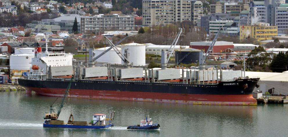 The log ship African Alke at Port Chalmers on its maiden  visit last week.