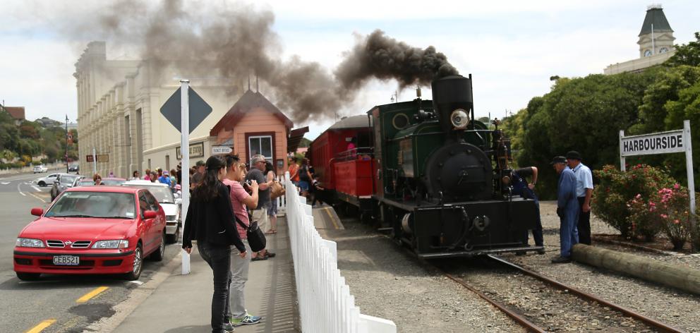 The Oamaru Steam and Rail Society’s locomotive B10 pulls away from the Harbourside Station in...