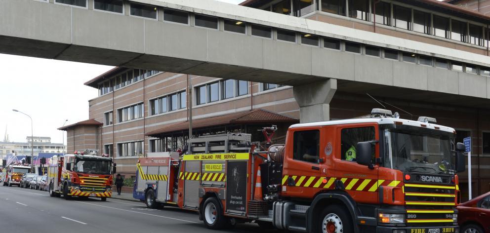 Five fire appliances were called to Dunedin Hospital about 2.50pm yesterday. Photo by Gerard O'Brien.