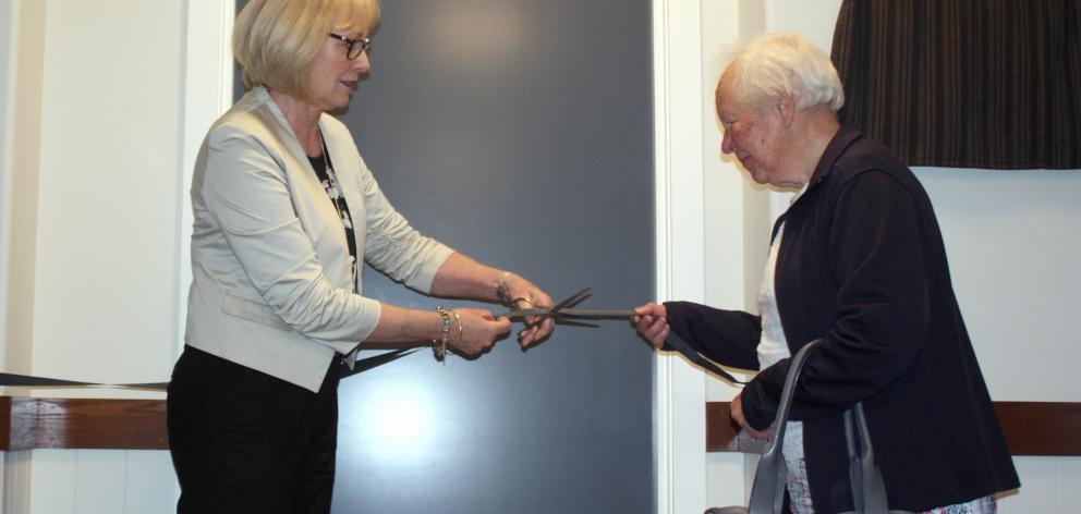 Betty Swift (right) helps Waitaki MP Jacqui Dean open the new palliative care unit at the...