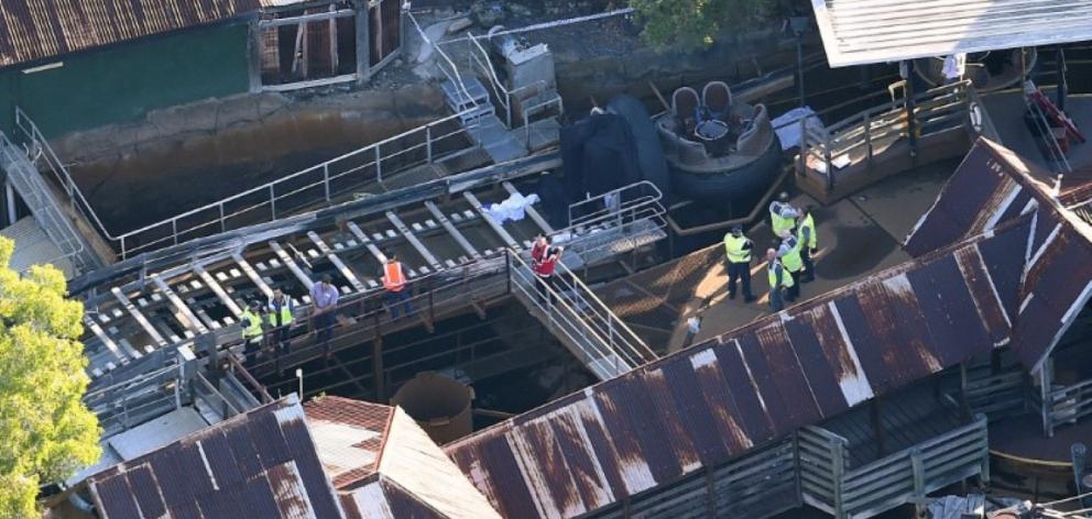 Emergency services at the scene after the accident at Dreamworld.Photo Reuters