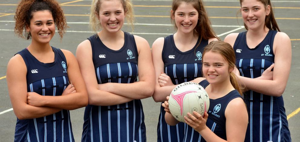 St Hilda’s Collegiate netball players Mariah Nelson (17), Megan Borst (16), Georgia Heffernan (17...