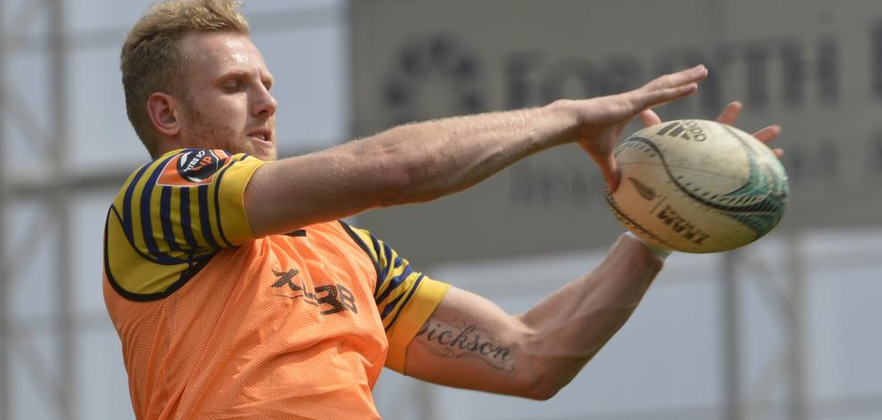 Josh Dickson gets through some lineout practice at Otago training at Forsyth Barr Stadium earlier...