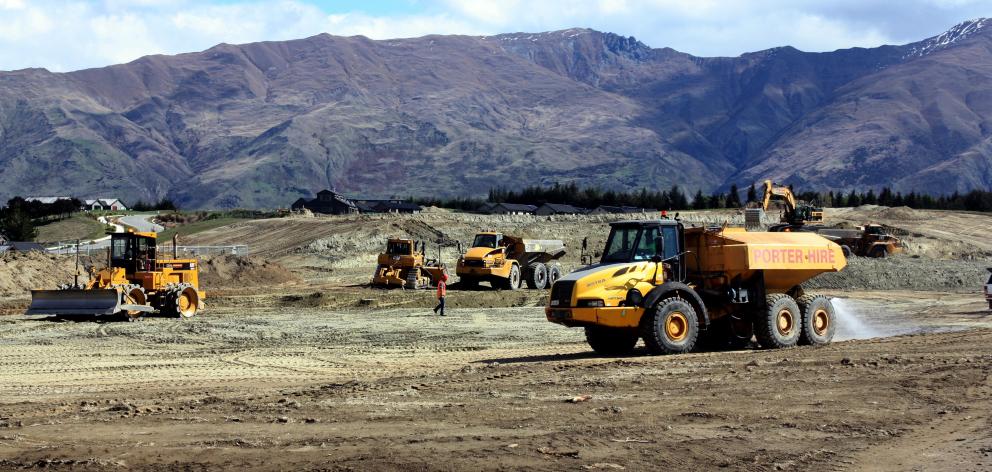 Contractors work on the site of the Northlake village centre in Wanaka yesterday.  Photo: Tim...