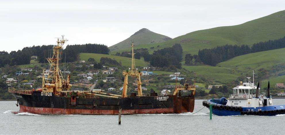 A familiar sight, the former Melilla 203, departs Otago Harbour bound for Port Lyttelton where it...