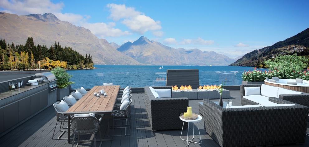 The terrace of The Penthouse has views across Queenstown Bay.