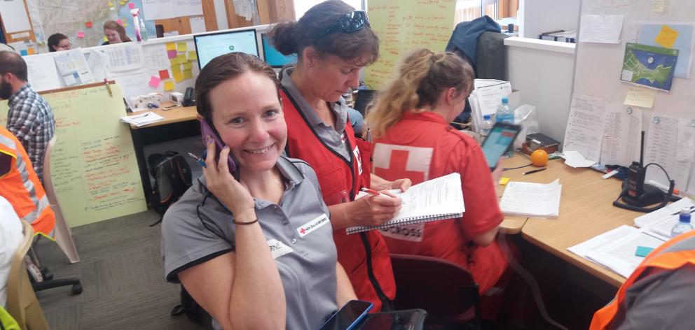 Queenstown's Jane Frooms, who was deployed with the Red Cross Disaster and Welfare Support Team to Kaikoura on Saturday, at work in the Emergency Operations Centre. Photo from Red Cross.