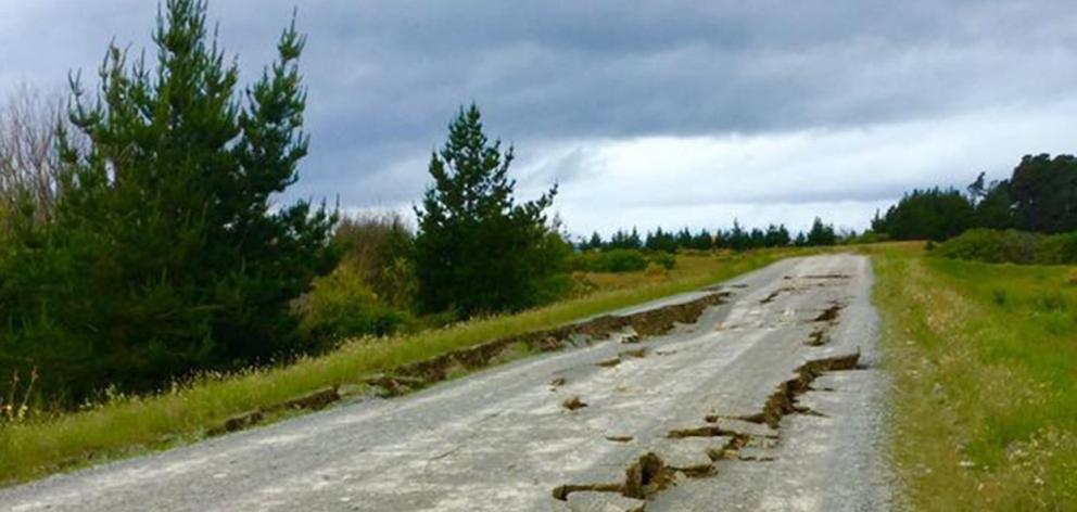 Damage to State highway 70 to Waiau following a 7.5 M earthquake that struck North Canterbury on...