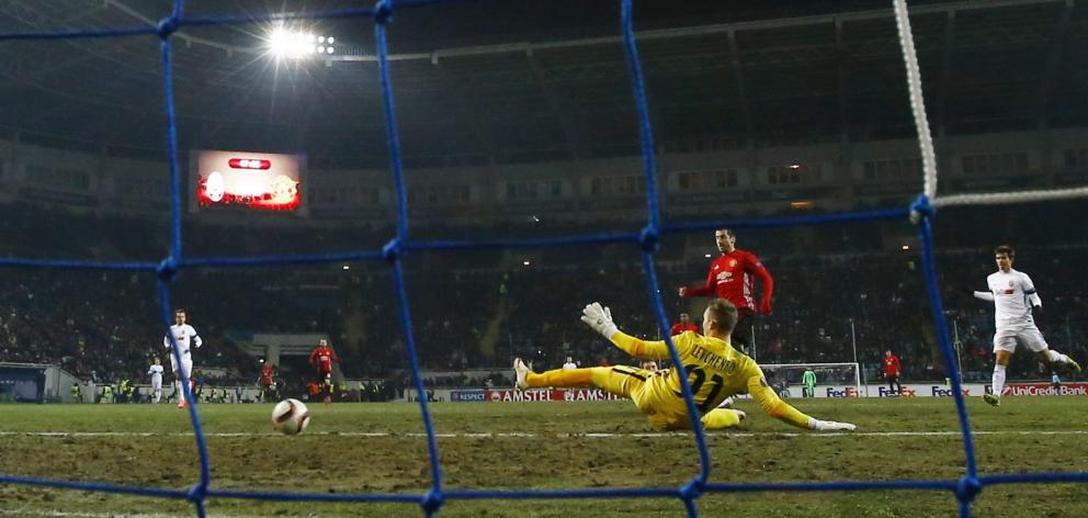  Manchester United's Henrikh Mkhitaryan scores their first goal. Photo: Reuters