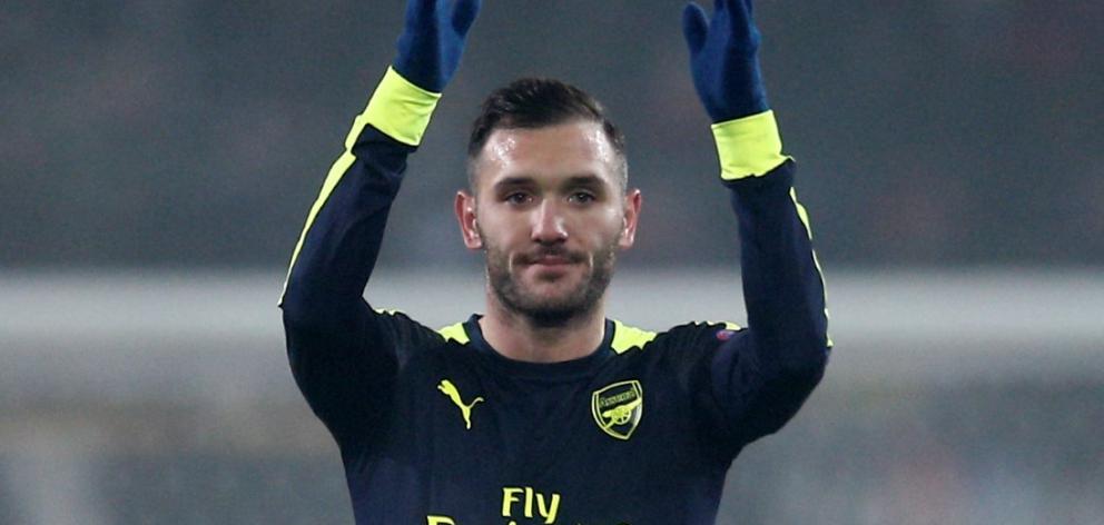 Arsenal's Lucas Perez celebrates after the match Photo Reuters