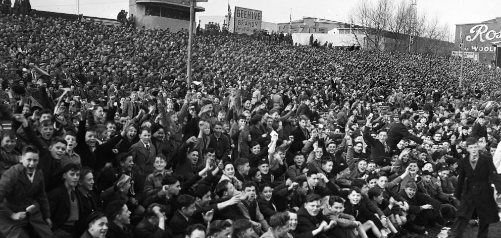 Part of the crowd at Carisbrook for the 1956 All Black V Springbok match. Photo: ODT.