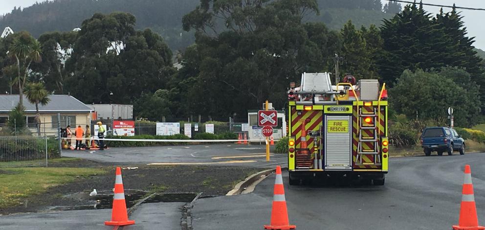 Emergency services attend a hazardous materials incident at the waste transfer station by the oil terminal on Wednesday afternoon. Photo: Gregor Richardson