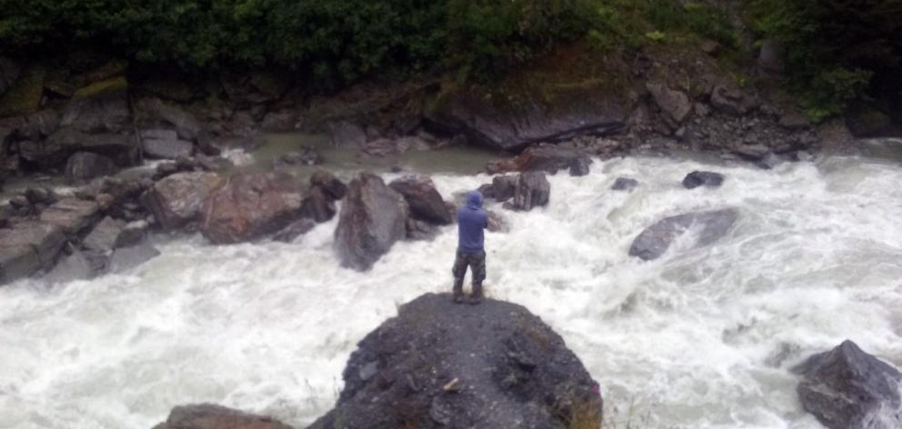 Collin Kolmer of Frankfurt above Haast River at Gates of Haast on the West Coast about 7pm. Photo: Mark Price