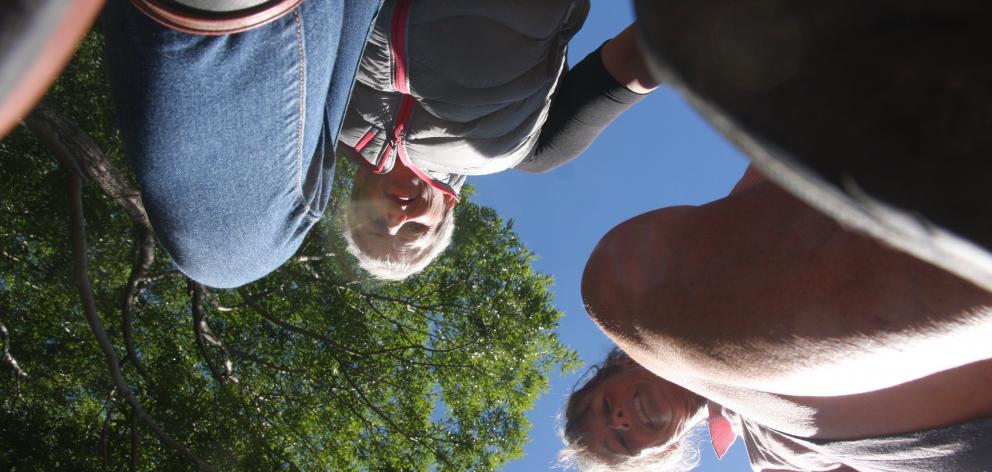 Two of the three Kurow Wetland  Trail main builders Karen Tweed (left)  and Rosina Russell  step...
