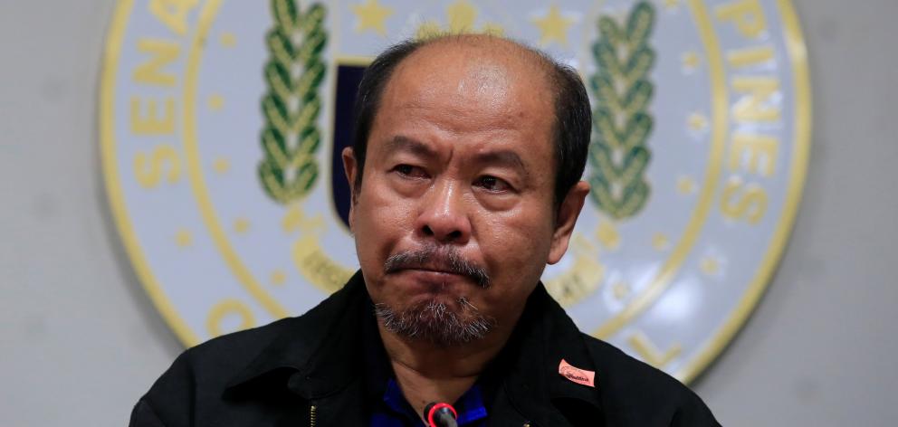 Arturo Lascanas, a retired Davao policeman, speaks during a news conference at the Senate...