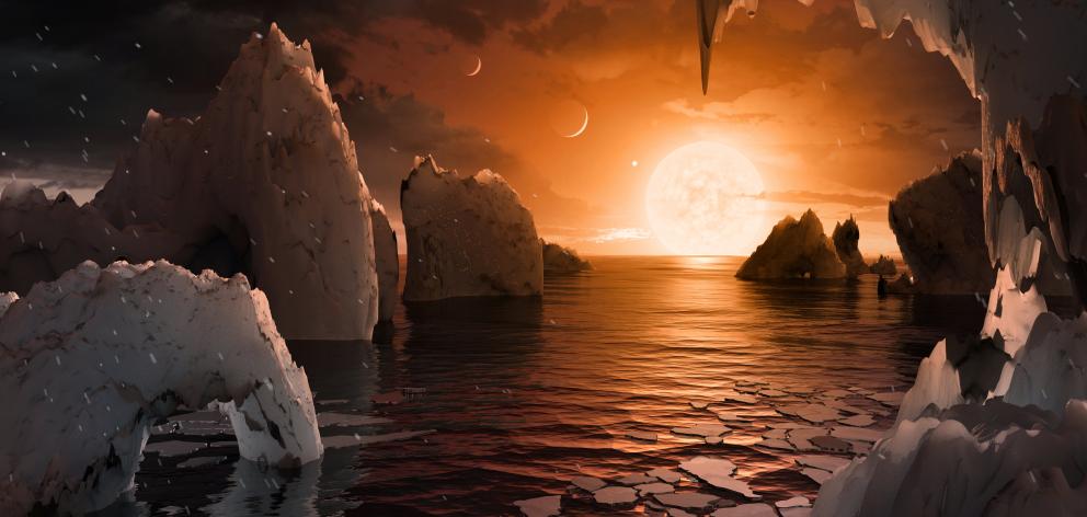 An artist's depiction shows the possible surface of TRAPPIST-1f, on one of seven newly discovered planets in the TRAPPIST-1 system. Photo: NASA/JPL-Caltech via Reuters 